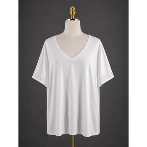 Susan Graver Weekend Cotton Modal Elbow Sleeve Top Crochet Trim 3X White A575895